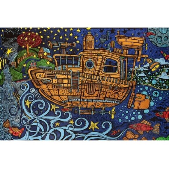 MacKerel Other - New 45x30 Steampunk Tugboat Tapestry Psychedelic Wall Hanging Decor Ocean Floor